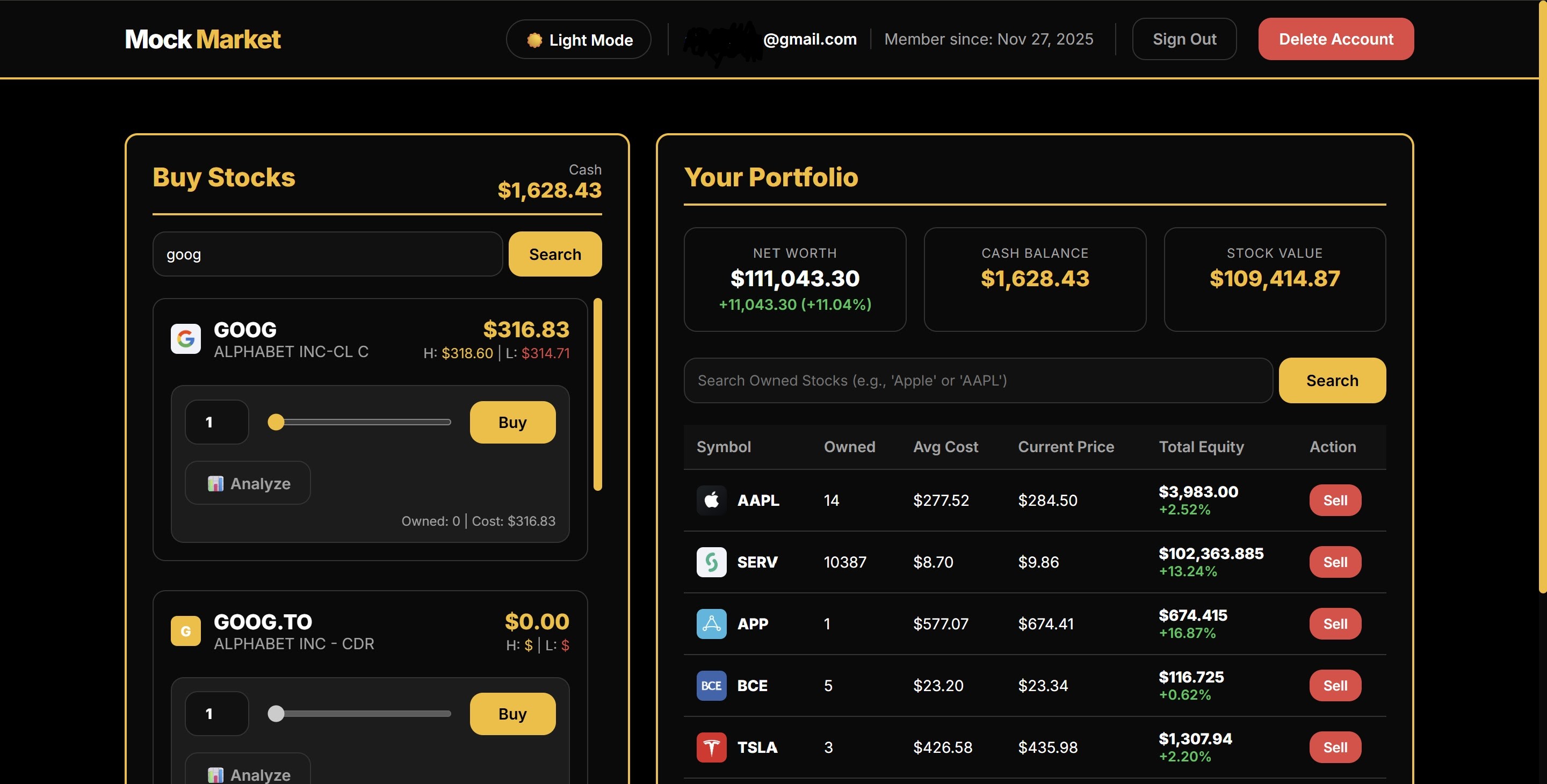 Mock Market Home Page